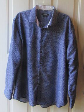 Nine West Men's Long Sleeve Button Down Shirt XXL Blue with small dots
